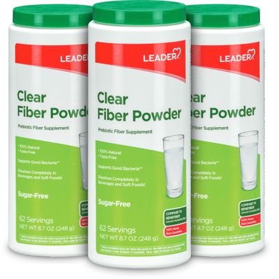 Leader Prebiotic Fiber Supplement Powder for Digestive Health, 100% Natural Daily Fiber Powder, Sugar-Free, Taste-Free, Gluten Free, Non-GMO, Unflavored, 62 Servings (8.7 OZ) (3)