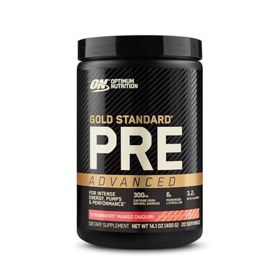 Optimum Nutrition Gold Standard Pre Workout Advanced, with Creatine, Beta-Alanine, Micronized L-Citrulline and Caffeine for Energy, Keto Friendly, Strawberry Mango Daiquiri, 20 Servings