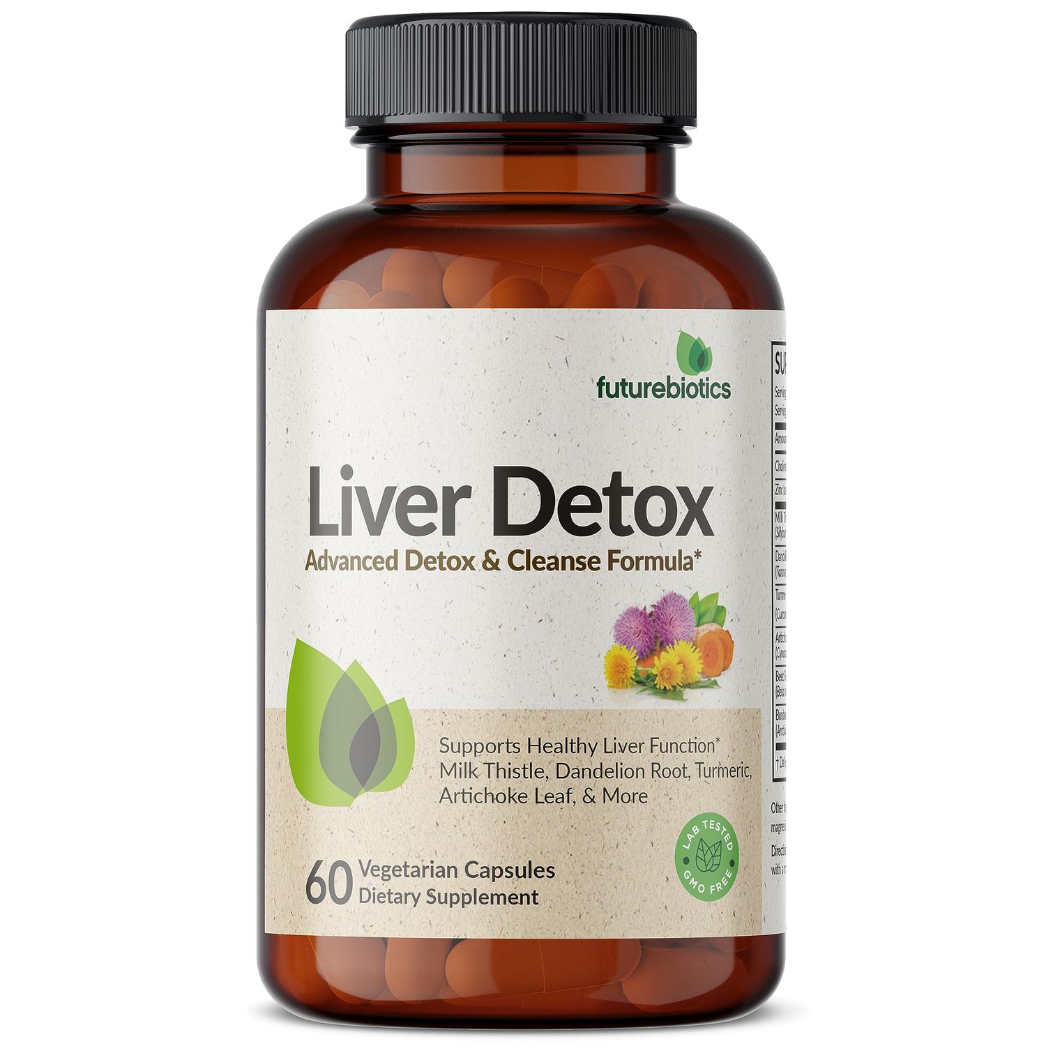 Futurebiotics Liver Detox Advanced Detox &amp; Cleanse Formula Supports Healthy Liver Function with Milk Thistle, Dandelion Root, Turmeric Artichoke Leaf, &amp; More, Non-GMO, 60 Vegetarian Capsules