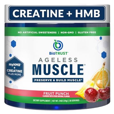 BioTrust Ageless Muscle Builder - Creatine HMB Powder with Vitamin D3 &amp; Betaine - Build &amp; Preserve Naturally Declining Muscle Mass &amp; Strength - Fruit Punch, 30 Servings