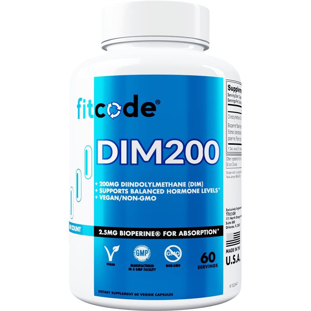 Fitcode Diindolylmethane DIM Supplement for Men - Advanced Dim 200mg with Dim plus Bioperine for Enhanced Absorption - Vegan Non-GMO Hormone Balance Supplement for Enhanced Energy Mood and Performance