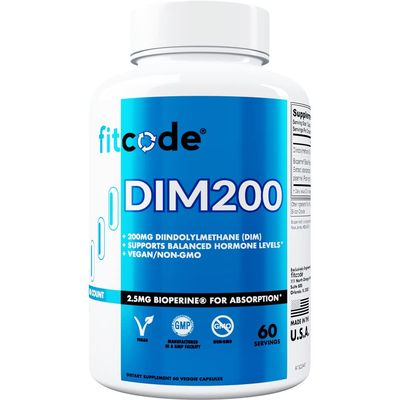 Fitcode Diindolylmethane DIM Supplement for Men - Advanced Dim 200mg with Dim plus Bioperine for Enhanced Absorption - Vegan Non-GMO Hormone Balance Supplement for Enhanced Energy Mood and Performance