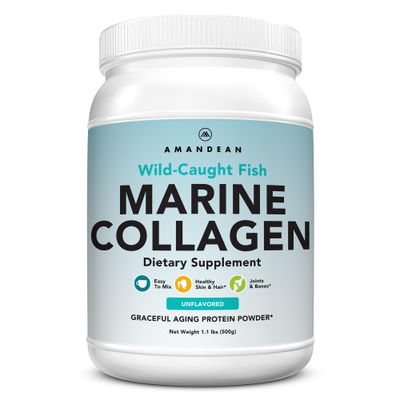 AMANDEAN Premium Anti-Aging Marine Collagen Peptides Powder. 500g Wild-Caught Hydrolyzed Fish Collagen Supplement. Type 1 &amp; 3 Collagen Protein. 18 Amino Acids for Skin, Hair, Nails.