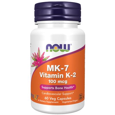 NOW Foods Supplements, MK-7 Vitamin K-2 100 mcg, Cardiovascular Support*, Supports Bone Health*, 60 Veg Capsules