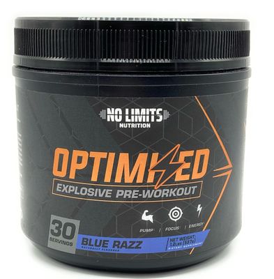 Optimized Blue Razz Pre-Workout Powder / Massive Pumps / Increase Muscle Mass, Strength &amp; Focus / Beta Alanine + L-Citrulline + Betaine Anhydrous + Creatine + Caffeine Anhydrous / 30 Servings