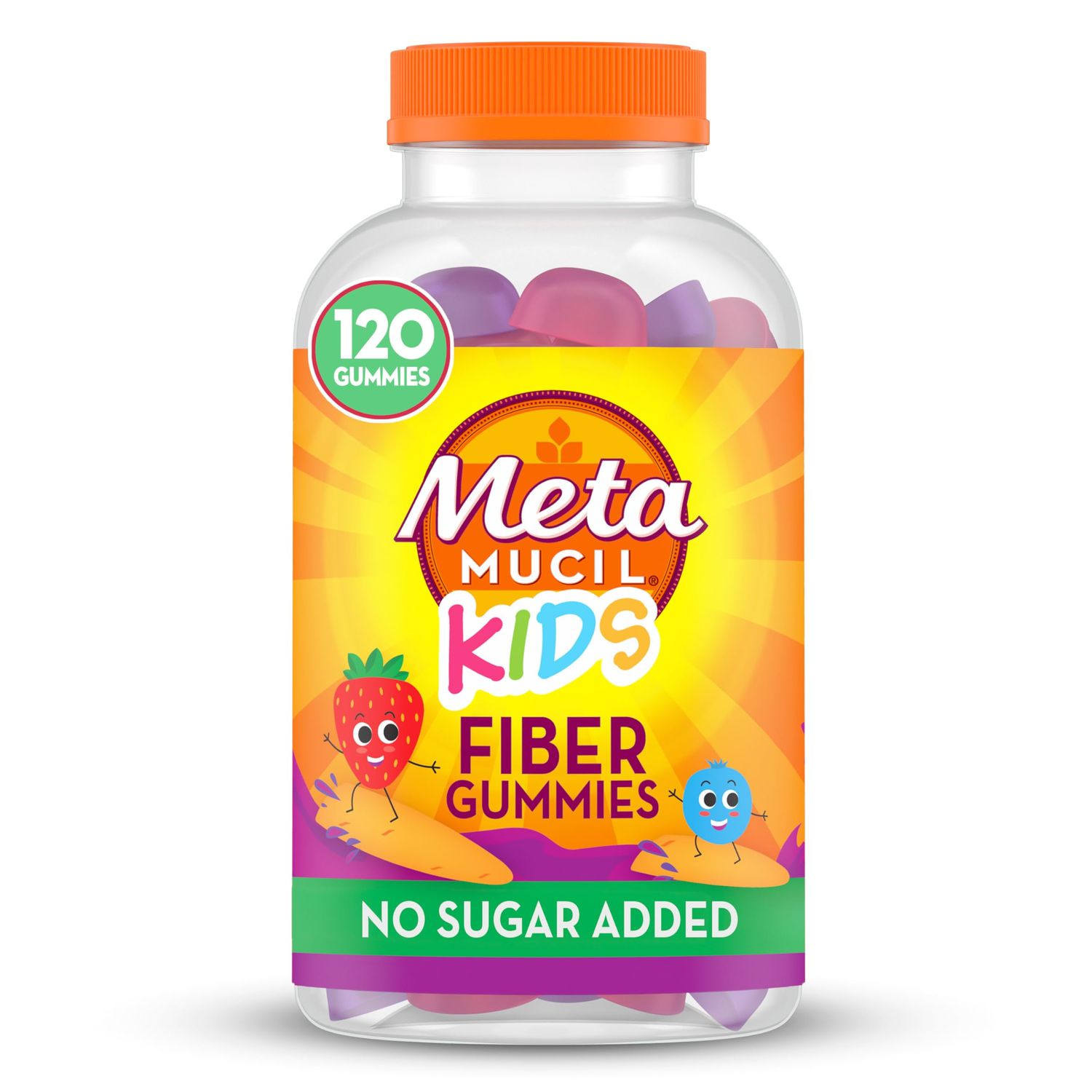 Metamucil Kids Fiber Supplement Gummies, No Sugar Added, 5g Prebiotic Plant-Based Fiber Blend, Mixed Berry Flavored, 120ct Gummies