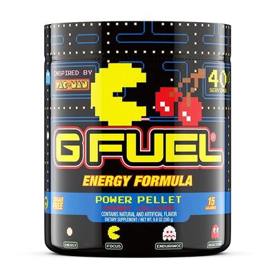 G Fuel Pac-Man Energy Drink Powder, Pre Workout Caffeine Powder, Energy Powder Drink Mix for Gaming, Sugar Free Focus Amino, Vitamin + Antioxidants, 9.8oz (Cherry Lollipop, 40 Servings)