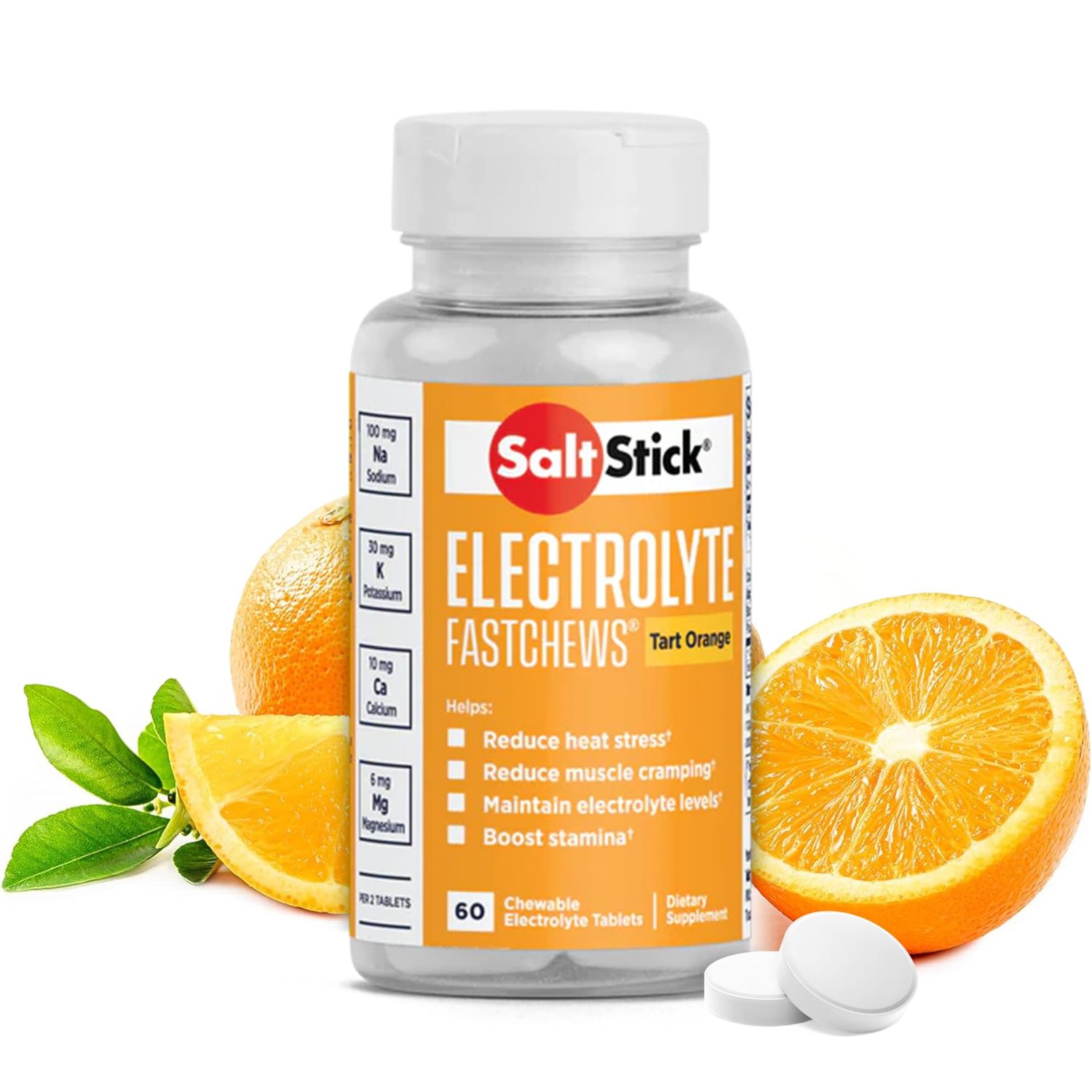 SaltStick Electrolyte FastChews - 60 Orange Chewable Electrolyte Tablets - Salt Tablets for Runners, Sports Nutrition, Electrolyte Chews - 60 Count Bottle