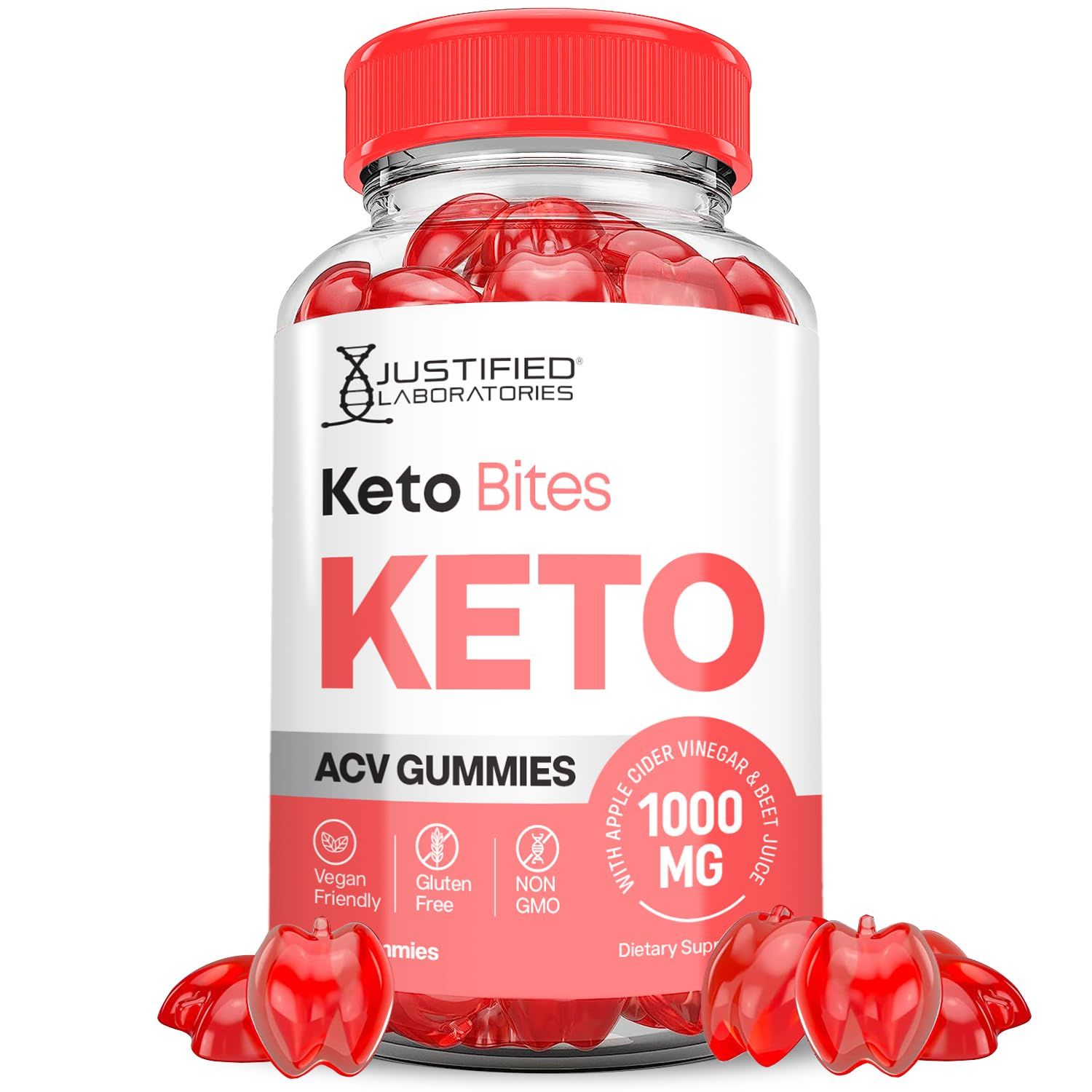 Justified Laboratories Keto Bites Keto ACV Gummies 1000MG Vegan Non GMO with Pomegranate Juice Beet Root B12 60 Gummys