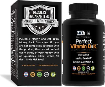 HFL Perfect Vitamin D&amp;K by Dr. Sam Robbins | Vitamin D3 &amp; K2 (MenaQ7 MK-7) | 3 Month Supply | 2X Absorbable | Vegan, Plant-Based, Micro-Encapsulated.