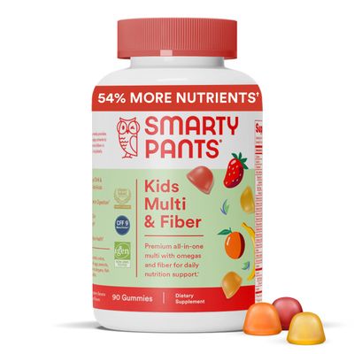SmartyPants Kids Multivitamin Gummies and Fiber Supplement: Omega 3 Fish Oil (EPA/DHA), Vitamin D3, C, Vitamin B12, B6, Vitamin A, Zinc, Fiber Gummies, Three Fruit Flavors, 90 Count (22 Day Supply)