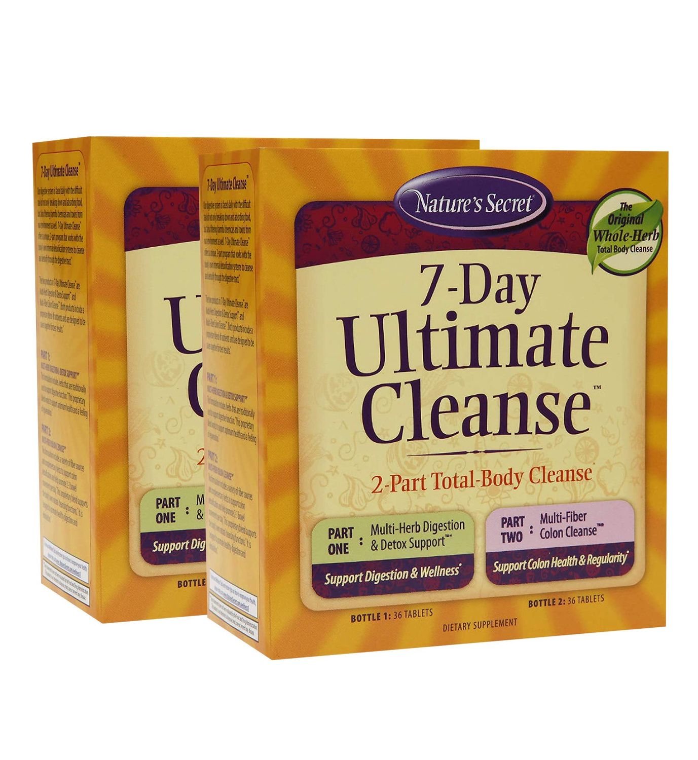 Nature&#39;s Secret 7 Day Ultimate Cleanse - 2 Part Total Body Cleanse Healthy Digestion &amp; Elimination Support - Multi-Herb Detox Blend &amp; Multi-Fiber Colon - Natural Rejuvenation- 72 Tablets (Pack of 2)