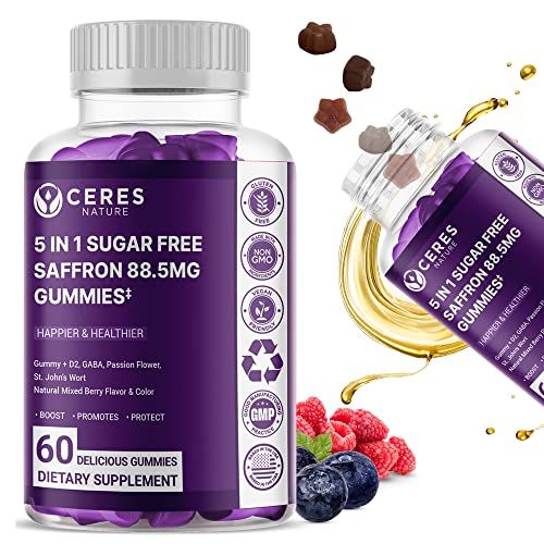 Premium Saffron Extract 88.5mg** Gummy - Appetite Control, Eye Support, Boost Energy &amp; Heart Health NON-GMO - Gluten Free - Vegan Friendly- Sugar-Free Antioxidant Boost - Premium Quality - 60 Gummies