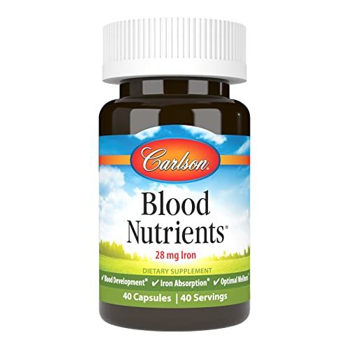 Carlson - Blood Nutrients, 28 mg Iron, Blood Development, Iron Absorption &amp; Optimal Wellness, 40 Capsules