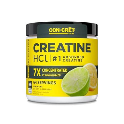 CON-CRET Creatine HCl Powder | Muscle, Cognitive, Cellular Energy Support | No Bloating or Cramps | USA Made &amp; NSF Certified | Lemon Lime (64 Serving)