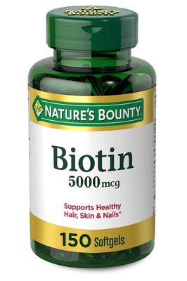 Nature's Bounty Biotin, Vitamin Supplement, Supports Metabolism for Cellular Energy and Healthy Hair, Skin, and Nails, 5000 mcg, 150 Softgels