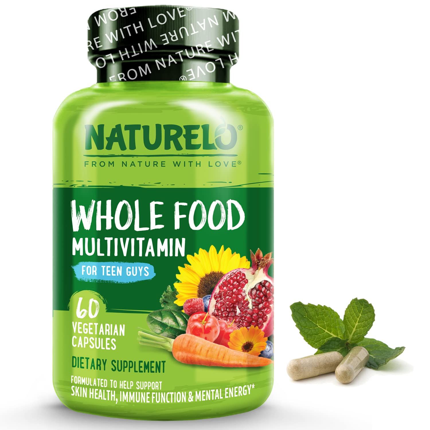 NATURELO Whole Food Multivitamin for Teenage Boys - Vitamins and Minerals Supplement for Active Kids - with Plant Extracts - Non-GMO - Vegan &amp; Vegetarian - 60 Capsules