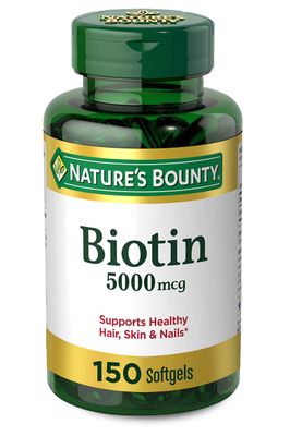 Nature&#39;s Bounty Biotin, Vitamin Supplement, Supports Metabolism for Cellular Energy and Healthy Hair, Skin, and Nails, 5000 mcg, 150 Softgels