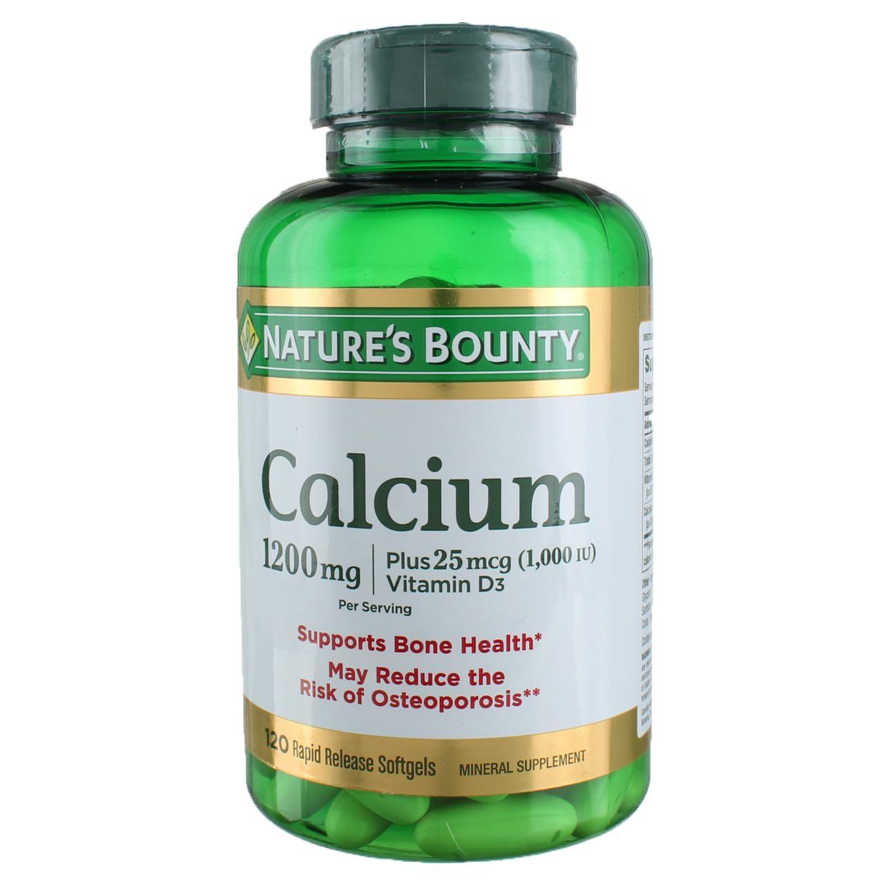 Natures Bounty Calcium Plus Vitamin D3 1200 miligram Capsules - 120 Ea, Pack of 3