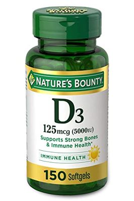 Nature&#39;s Bounty Vitamin D3, Immune and Bone Support, 5000IU, Rapid Release Softgels, 150 Ct