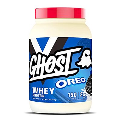 GHOST Whey Protein Powder, Oreo - 2LB Tub, 25G of Protein - Cookies &amp; Cream Flavored Isolate, Concentrate &amp; Hydrolyzed Whey Protein Blend - Post Workout Shakes