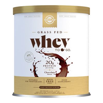 Solgar Grass Fed Whey to Go Protein Powder Chocolate, 2.3 lb - 20g of Grass-Fed Protein from New Zealand cows - Great Tasting &amp; Mixes Easily - Supports Strength &amp; Recovery - Non-GMO, 36 servings