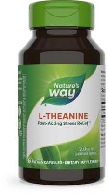 Nature&#39;s Way L-Theanine, Stress Support*, Promotes Relaxation*, 200 mg per 2-Capsule Serving, Vegan, 60 Capsules (Packaging May Vary)