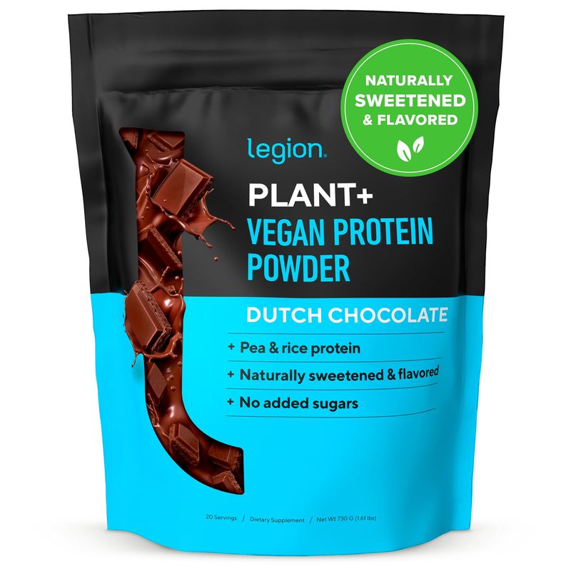 LEGION Plant+ Vegan Protein Powder, Chocolate - Rice and Pea, Plant Based Protein Blend. Gluten Free, GMO Free, Naturally Sweetened and Flavored, 20 Servings, (Chocolate)