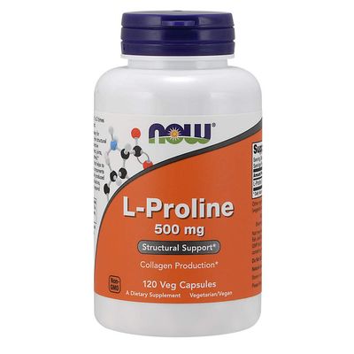 NOW Foods Supplements, L-Proline 500 mg, Collagen Production*, Structural Support*, 120 Veg Capsules