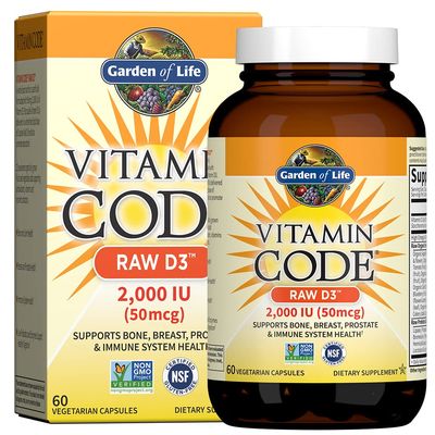 Garden of Life Vitamin D, Vitamin Code Raw D3, Vitamin D 2,000 IU, Raw Whole Food Vitamin D Supplements with Chlorella, Fruit, Veggies &amp; Probiotics for Bone &amp; Immune Health, 60 Vegetarian Capsules