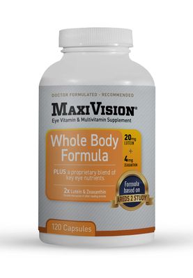 MaxiVision AREDS 2 Whole Body Formula - AREDS 2 Eye Vitamins w/Lutein and Zeaxanthin - for Macular Support - Eye Supplements for Eye Strain - 120 Capsules Count, 1 Bottle