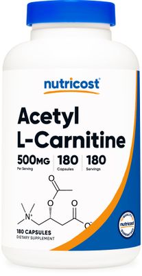 Nutricost Acetyl L-Carnitine 500mg, 180 Capsules - Non-GMO and Gluten Free