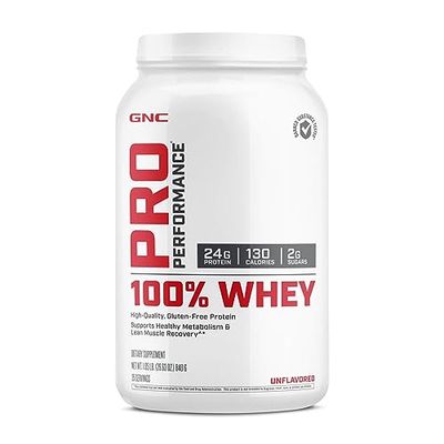 GNC Pro Performance 100% Whey Protein Powder | Supports Healthy Metabolism and Lean Muscle Recovery | Unflavored | 25 Servings