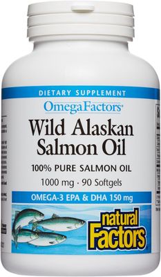 Natural Factors, Wild Alaskan Salmon Oil Provides Omega-3, EPA, DHA &amp; Vitamin D, Supports Brain &amp; Heart Health, 90 Softgels