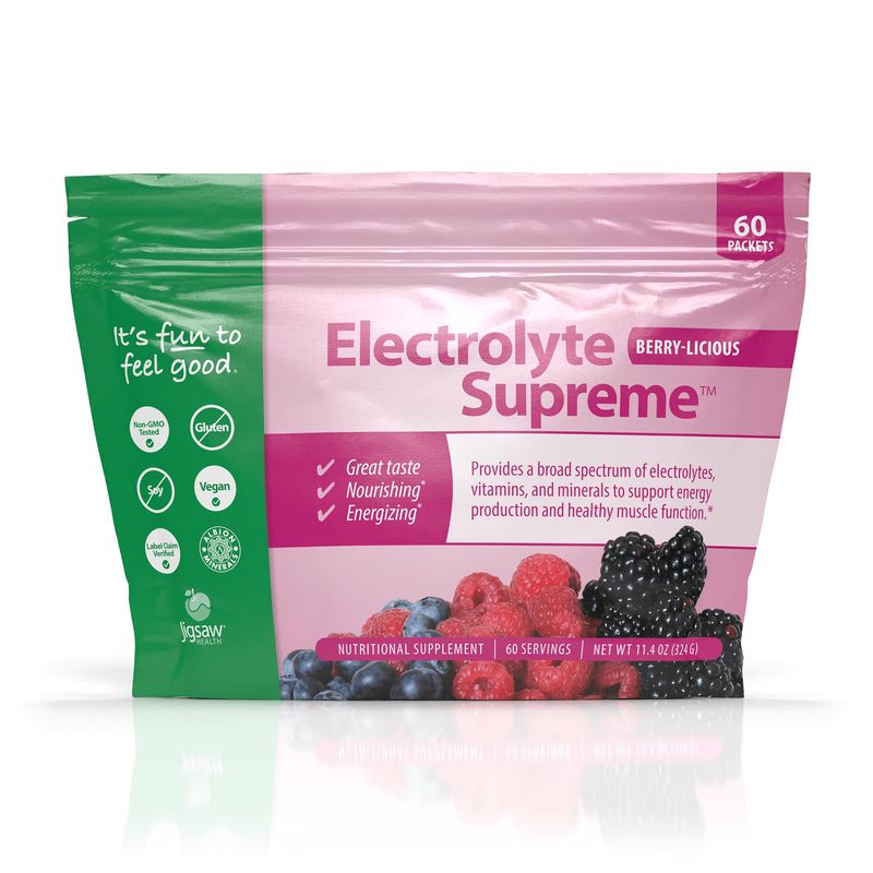 Jigsaw Health - Electrolyte Supreme - Broad Spectrum of Electrolytes + Trace Minerals - 60 Servings (60 Servings Packets, Berry)