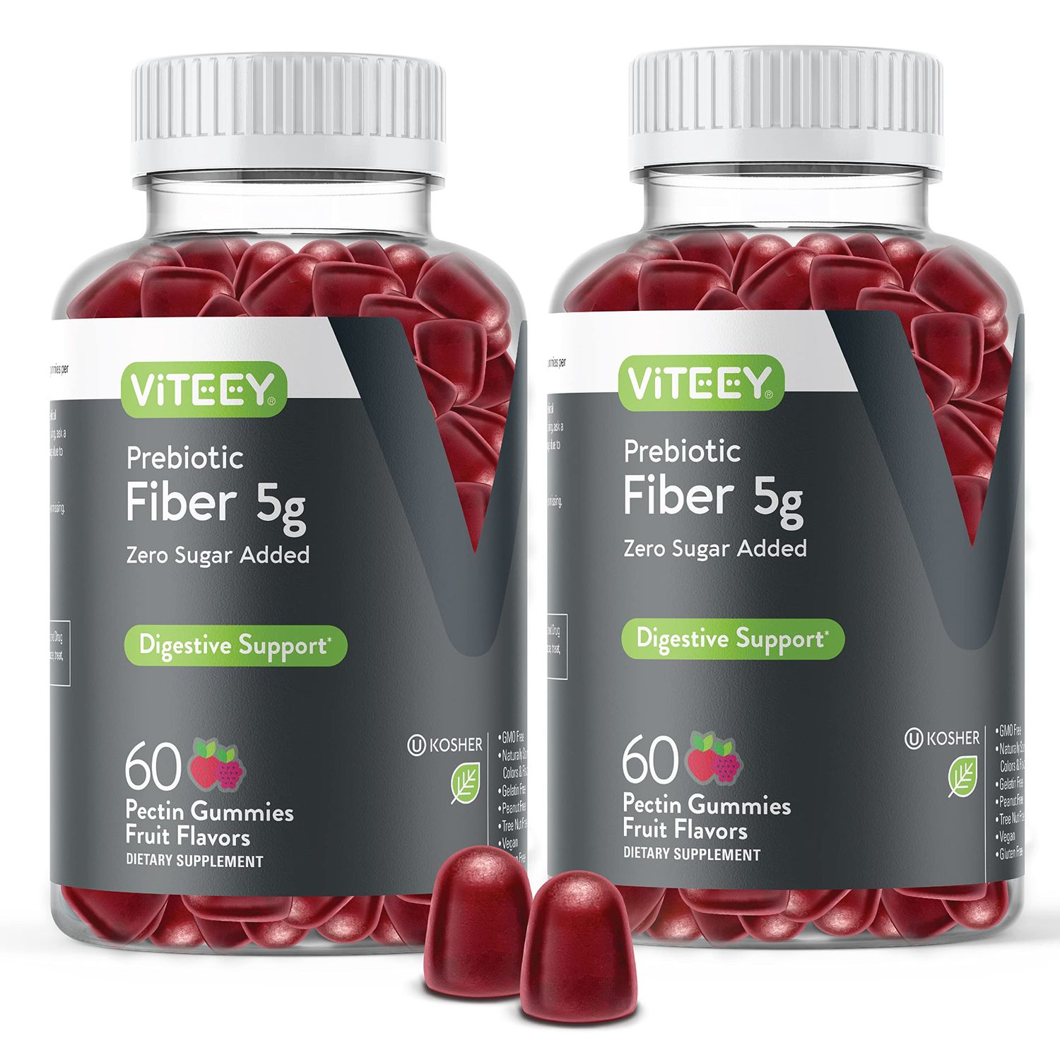 Prebiotic Fiber Gummies for Adults, 5g - Zero Sugar Added - Fiber Supplement Gummies for Digestive Health Regularity &amp; Natural Weight Support - Vegan, Gelatin Free - Chewable Fruit Flavored Gummy