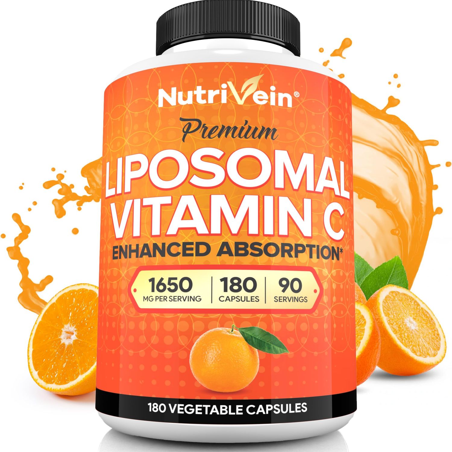 Nutrivein Liposomal Vitamin C 1650mg - 180 Capsules - High Absorption Ascorbic Acid - Supports Immune System &amp; Collagen Booster - Powerful Antioxidant