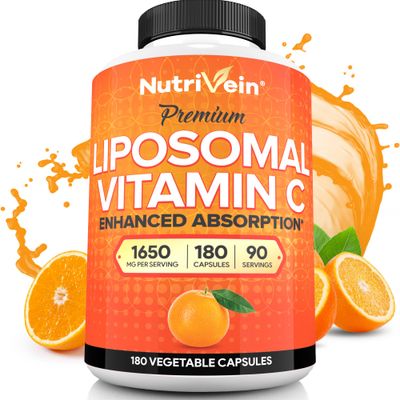 Nutrivein Liposomal Vitamin C 1650mg - 180 Capsules - High Absorption Ascorbic Acid - Supports Immune System &amp; Collagen Booster - Powerful Antioxidant