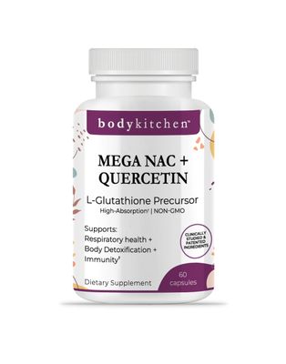 Body Kitchen Mega NAC (N-Acetyl Cysteine) 600 mg with Quercetin, Supports Respiratory Health and Immune Function and Promotes Liver and Kidney Detox, Veggie Caps, (Pack of 1)