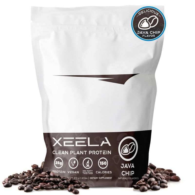 XEELA Plant Based Vegan Protein Powder - Independently Tested - 25g High Protein, Pea Protein for Men &amp; Women - Vitamins &amp; Minerals, Non GMO, Dairy &amp; Gluten Free, LowCarb &amp; LowFat (Java Chip)