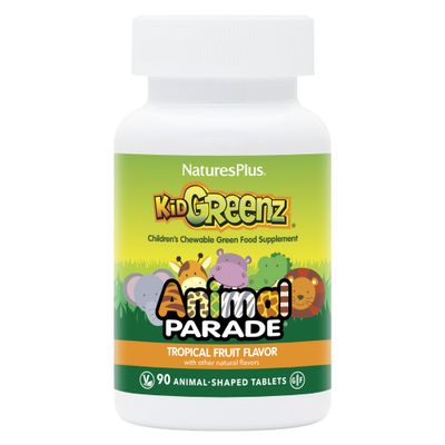 Natures Plus Animal Parade KidGreenz, Tropical Fruit Flavor - 90 Animal-Shaped, Chewable Tablets - Vegetarian, Gluten Free - 90 Servings