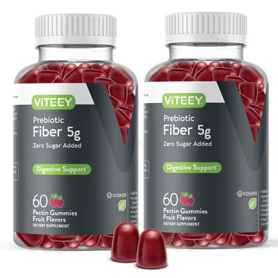 Prebiotic Fiber Gummies for Adults, 5g - Zero Sugar Added - Fiber Supplement Gummies for Digestive Health Regularity & Natural Weight Support - Vegan, Gelatin Free - Chewable Fruit Flavored Gummy