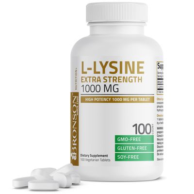 Bronson L-Lysine Extra Strength 1000 MG per Tablet High Potency, Immune Support &amp; Supports Collagen Synthesis, Non-GMO, 100 Vegetarian Tablets