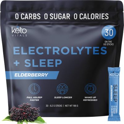 Keto Vitals Sleep Drink Electrolyte Sleep Powder Packets - Fast-Acting Sleep Blend of Melatonin 3mg, GABA, L-Theanine, &amp; Ashwagandha - Elderberry, 30 Count
