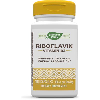 Nature&#39;s Way Riboflavin Vitamin B2, Supports Cellular Energy Production*, 100mg per Serving, 100 Capsules