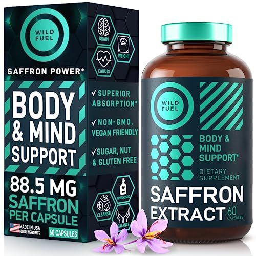 Saffron Supplements for Women and Men - 88.5mg Pure Saffron Extract - Antioxidant, Eye Health, Energy Support and Mood Booster - Vegan, Made in USA, 60 Organic Saffron Capsules Once Daily