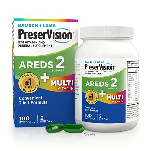 PreserVision AREDS 2 + Multivitamin 2-in-1 Eye Contains Vitamin C, E &amp; Zinc Softgels Packaging May Vary, 100 Count