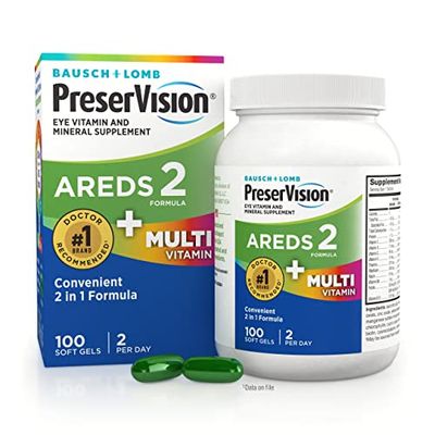 PreserVision AREDS 2 + Multivitamin 2-in-1 Eye Contains Vitamin C, E &amp; Zinc Softgels Packaging May Vary, 100 Count