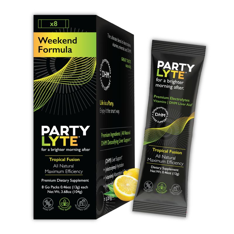 PartyLyte Better Mornings with Electrolytes, DHM, 600mg NAC, Ginger, Vitamins &amp; Minerals - Hydrate Packets for Optimal Hydration - Oral Solution Drink Mix | Weekend Formula 8 Count