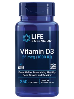 Life Extension Vitamin D3 25 mcg (1000 IU), Immune System Support, Bone Health, Whole-Body Health, Value Size, Gluten-Free, Non-GMO, 250 softgels